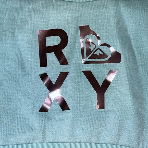Roxy Teal Blue Silver Sweat Shirt Pull On Bell Pants Set Pullover Girls 6 NWT - Picture 6 of 8